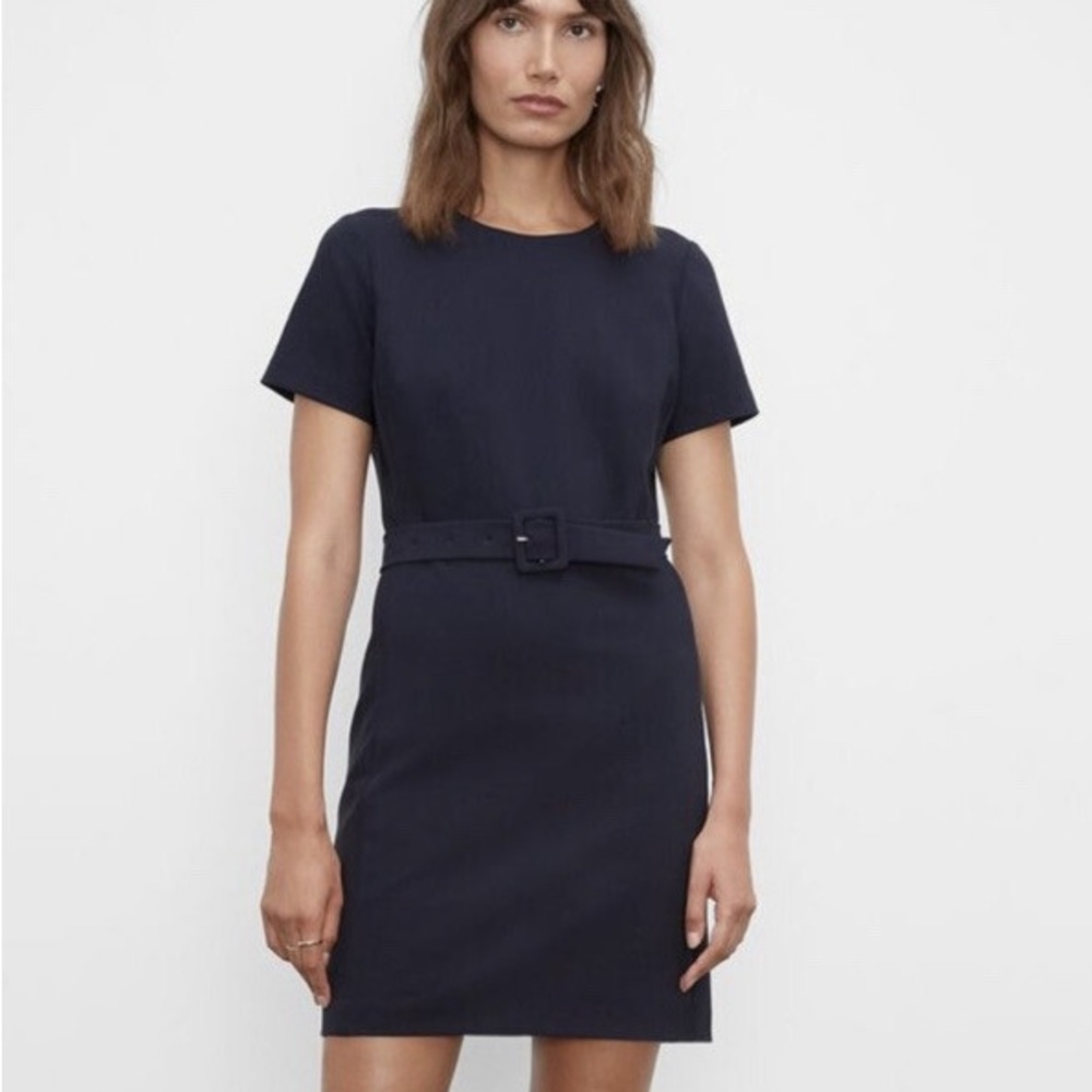 Club Monaco Elegant Navy Belted Tailored Sheath Office Work Business Dress
